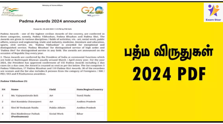TNPSC Question பத்ம விருதுகள் 2024 | Padma Awards 2024 PDF