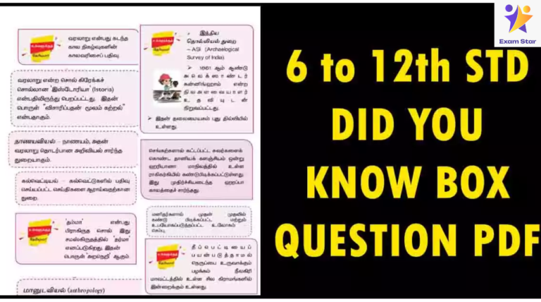 TNPSC – 6 to 12th STD DID YOU KNOW BOX QUESTION PDF