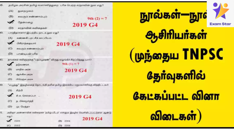 நூல்கள்–நூல் ஆசிரியர்கள் [முந்தைய TNPSC தேர்வுகளில் கேட்கப்பட்ட வினா விடைகள்]